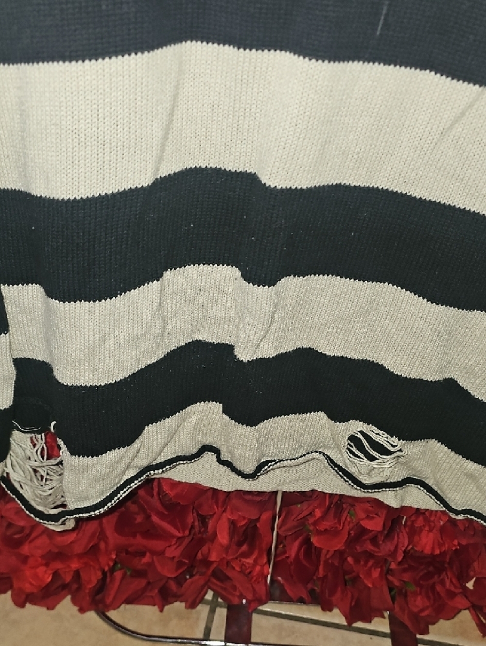 Iron Fist Black and Cream Striped Skull Ripped Crewneck Sweater Size Large - Picture 7 of 8